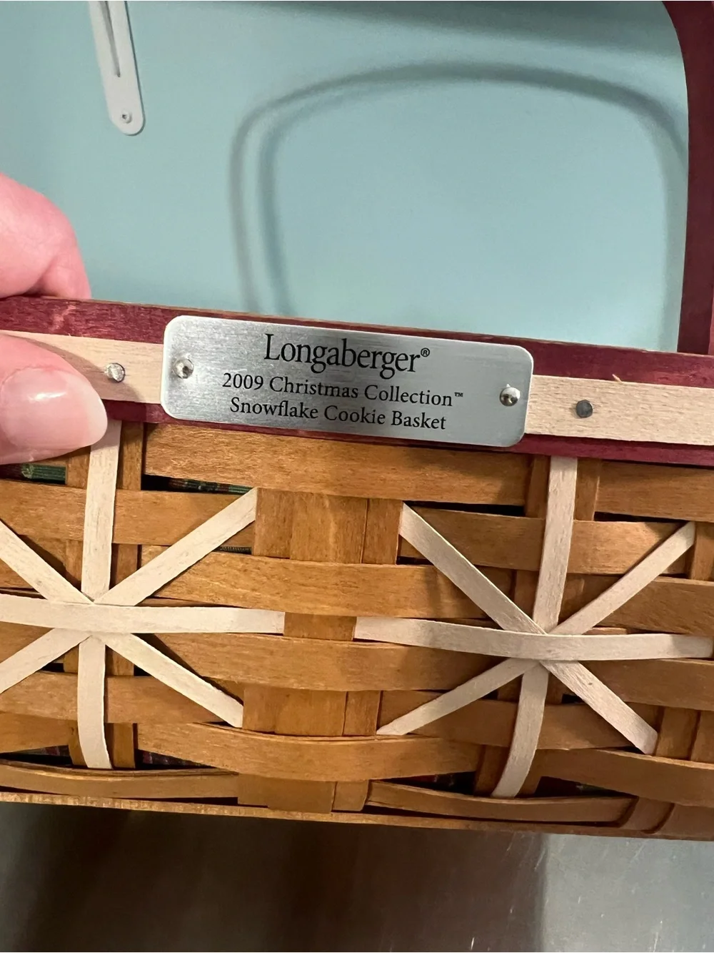 Longaberger Red Plaid Square Woven Basket with Wooden Handle